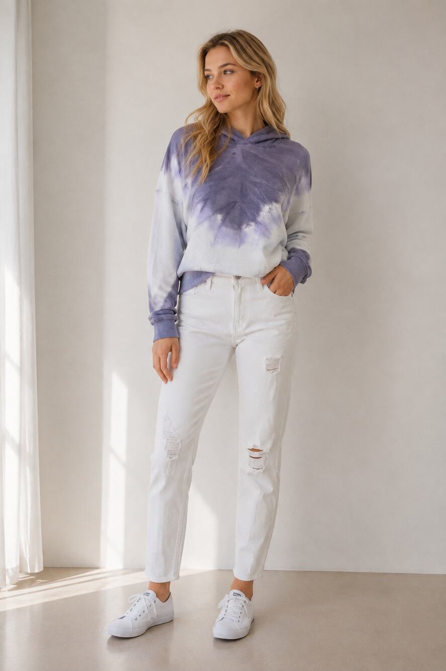 Tie Dye Blue Purple Cropped Hoodie Sz Small